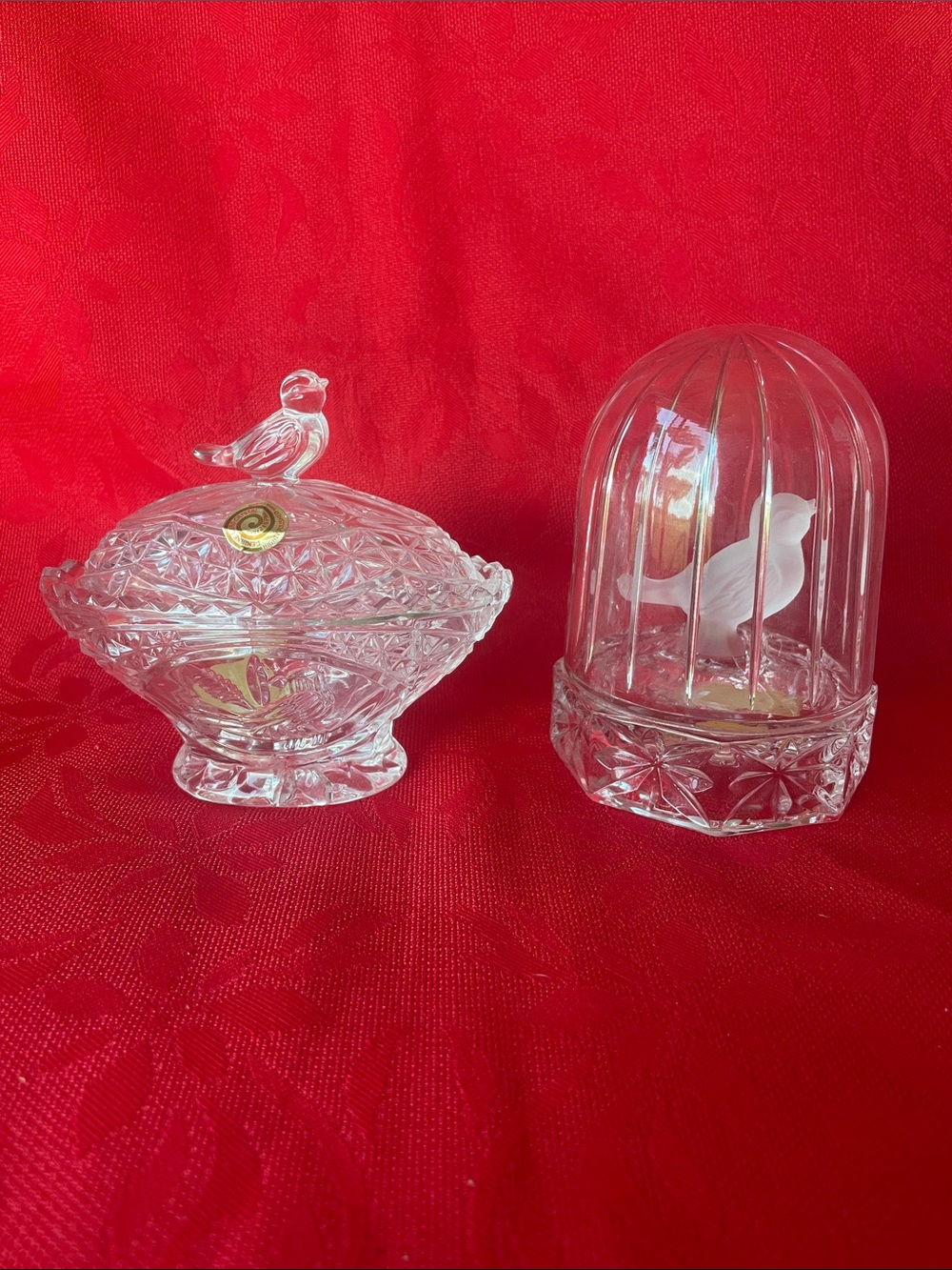 Hofbauer German Clear Glass Bird Candy Dish with Dome Accent